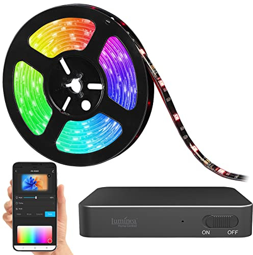 Luminea Home Control Hintergrundbeleuchtung: HDMI-TV-Sync-Box für Ambiente-Licht, RGB-IC-LEDs, 4K UHD, WLAN, 55–65 (TV Hintergrundbeleuchtung HDMI, LED, Ambi)
