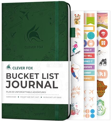 Clever Fox Bucket List Journal Pocket - Inspirerande Bucket Lista & Resebok för äventyr - Motiverande Bucket Lista Anteckningsbok för personligt bruk och par - 9,7 cm x 16,5 cm, Fickstorlek