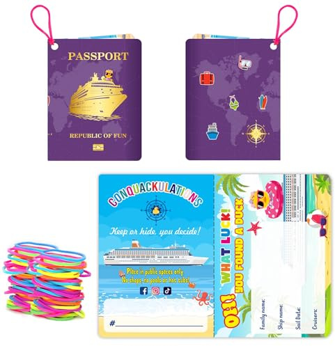 Duck Duck Tags, Cruising Duck Tags, Carnival Ducking Games Cards, 50 Pack, 4.1 x 2.9 inches, Passport Design, with Hole and Rubber Bands