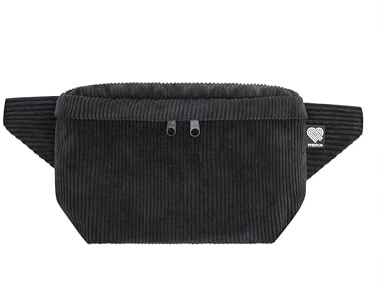 PP-Berlin Bauchtasche Cord Schwarz, Eckig Medium | Handgefertigt in Berlin, 100 % recycelt, vegan, 3 Fächer, verstellbarer Gurt