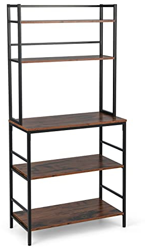 COSTWAY Kitchen Baker’s Rack, 5-Tier Microwave Oven Stand Organizer with Anti-toppling Device & Open Shelves, Industrial Free Standing Utility Storage Shelf for Dining Living Room, 80x40x170cm