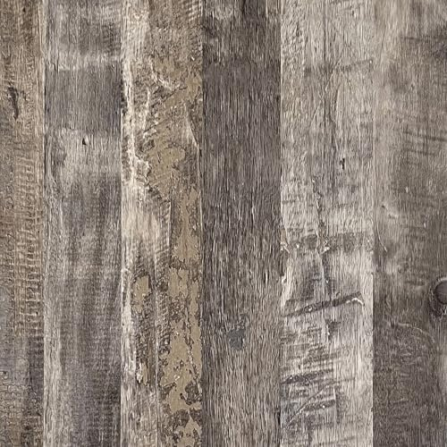 Shackcom Peel and Stick Wood Effect Wallpaper 40 x 600cm, Removable Stick On Wood Panel Effect Wallpaper Self Adhesive Contact Paper for Countertop Furniture Kitchen Wall Cabinet Shelf (Brown Grey)