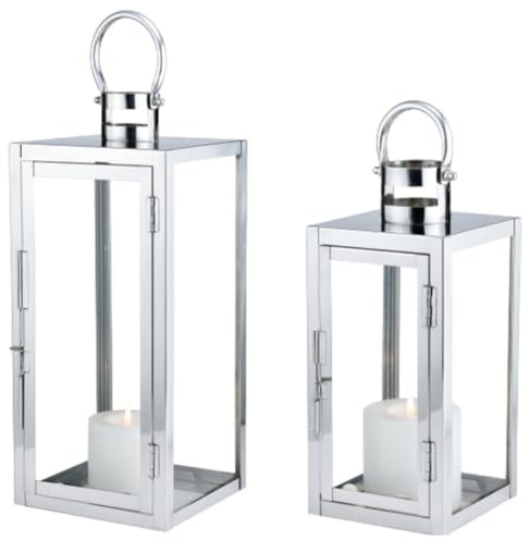 Marrakesch 2er Set LED Laterne Windlicht 39cm und 27,5 cm | Laternen mit LED-Kerze Batterie betrieben und mit Timer Funktion | Gartenlaterne für Draußen Marra Silber modern als Gartendeko