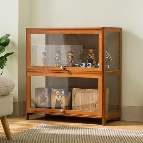 KUYATE Glasvitrine, antiker Schrank mit Glastür, antiker Schrank mit natürlichem Bambusrahmen, eintüriges Design, versiegelt und staubdicht 70x32x73cm/L27.5xW12.6xH28.7in Brown