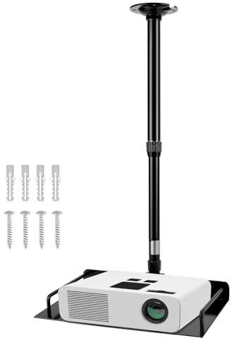 QWORK® Supporto per proiettore a soffitto con guidacavo integrato, regolabile in altezza 30-60 cm - capacità di carico 3 kg - per proiettori e telecamere