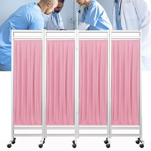 YEHOZZ Folding Rolling Privacy Screen, 4 Panel Rolling Medical Privacy Screen on Wheels, 180cm High Foldable Room Isolation Temporary Fence for Clinic/Ward/Exam Room,C-4Panels-W200cm/78.7in/6.6ft