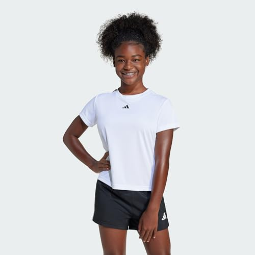adidas Niñas Train Essentials Regular Fit Logo Training Junior Girls Shirt, White/Black, 13-14 Years
