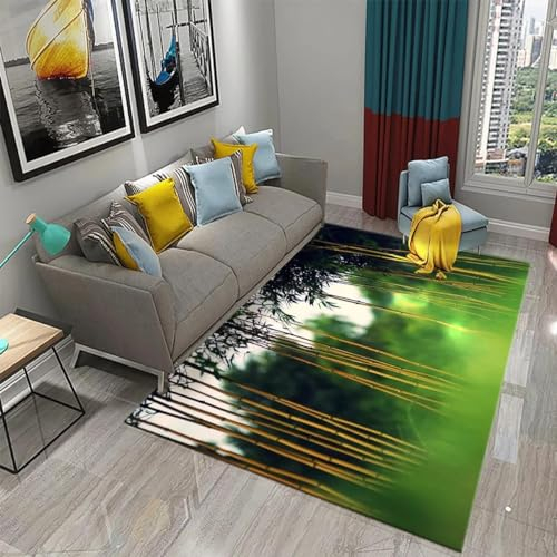 XINRUYI 3D Grüner Bambus Wald Bambusteppich Wohnzimmer Schlafzimmer Küche Bad rutschfeste Matte Dekoration