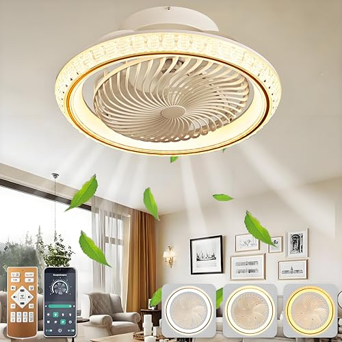 AJZXQM LED Deckenventilator mit Beleuchtung, Leise, 75W Deckenlampe mit Ventilator, Mit Fernbedienung und APP, 360° Drehung Lampe mit Ventilator, Reversibel, Internal, External luminescence, Gold