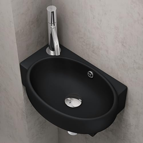 doporro Waschbecken Gäste-WC Hängewaschbecken 42x28x15cm in matt schwarz | NANO-Versiegelung, Vielseitig Einsetzbar, Einfache Montage, Aufsatzwaschbecken Handwaschbecken Brüssel001R