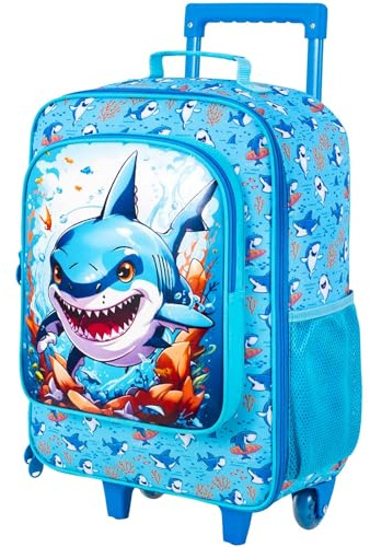 WZLVO Kids Luggage for Boys, Cool Shark Suitcase Rolling with Wheels, Travel Carry on for Children Toddler Elementary