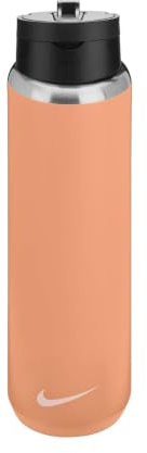 Nike SS Recharge Straw Bottle 24oz 709 ml borraccia sportiva in acciaio inox per allenamento fitness con cannuccia, agata albicocca/nero/corda