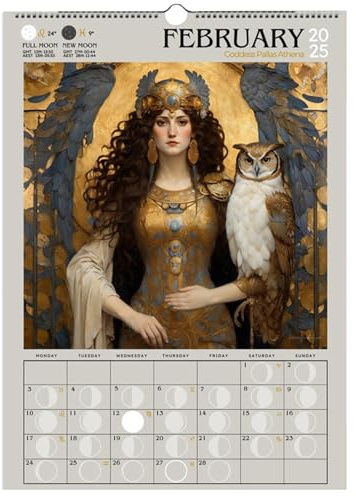 Mondphasenkalender 2025 - Göttinnen-Mondphasen-Kunst-Schwarzer Wandkalender, Griechische Mythologie Hängender Wand Monatskalender