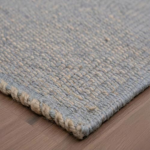 Hand Woven Jute Cotton Area Rug 4x6 Light Gray – Artisan-Made in India, Durable & Reversible, Heavy Quality, Natural Fiber Carpet