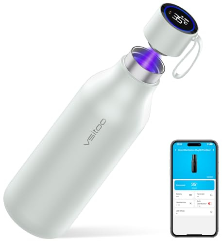 vsitoo Selbstreinigende Wasserflasche, 935.5 g Isolierte Edelstahl BPA Frei Smart Water Bottle, Touchscreen APP Control & Auto-Cleaning, Thermoflasche für Reisen, Weiß