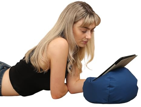 A ATH COLLECTION iPad & Tablet Stand Bean Bag Cushion Holder for All Devices Book eReader, Soft Pillow Lap Stand, Portable Bean Bag Imitation Hemp Car Home Tablet Cushion (Navy)