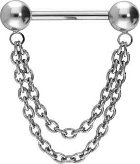PIERCINGLINE Titan Barbell mit Push Fit 2 KETTEN Brustwarzenpiercing Nippelpiercing Farb & Größenauswahl