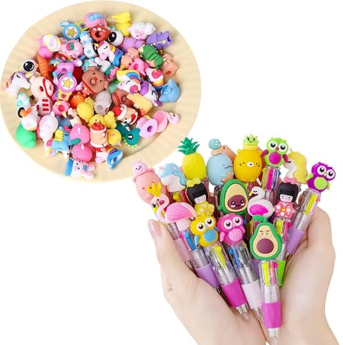 10 pezzi penne a sfera retrattili con 30 tappi di cartoni animati - 4 colori Mini penne penne creative carine penne a sfera per l'ufficio Forniture scolastiche per compiti scuola ufficio regali