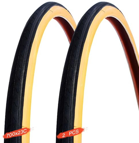 PFHKTO 700 23c Reifensatz mit 2 gelben Seiten 700 x 23c Pannensicherer Rennradreifen 700x23c 23-622 Drahtreifen for Vorder- und Hinterräder von Fahrrädern