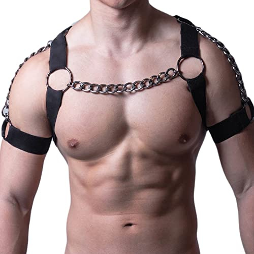 Yctze Männer Brust Harn Tightn PU Metall Kette Top Brust Hosenträger Für Spielen Party Punk Body St F Körper Harn Schwarz