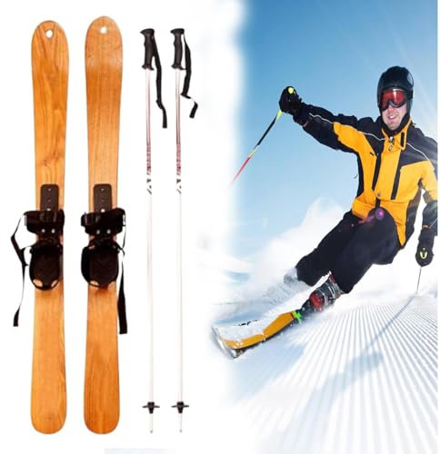 Kid's Beginner Snow ,Skis and Poles with Bindings, Low-Resistant Ski Boards for Age 4 and Under, Lightweight Sturdy Safe Kids Skiing Equipment
