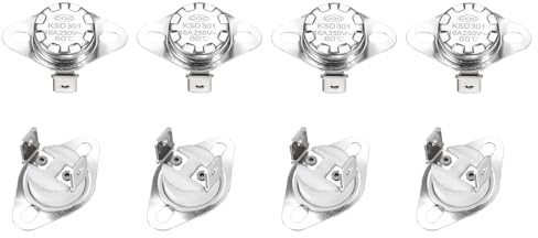 QUARKZMAN Termostat KSD301 60 °C/140°F 16A Normalt stängd N.C Regel Snap Skivbrytare för Mikrovågsugn, Ugn, Kaffemaskin 8 Stycken, Keramiskt Material