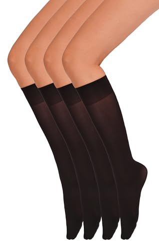Annes styling Paquete de 4 Calcetines Hasta La Rodilla Para Mujer - Calcetines Elásticos y Duraderos - Suaves Ajustados Resistentes y Elegantes - Fabricados En Italia - Nero Talla única