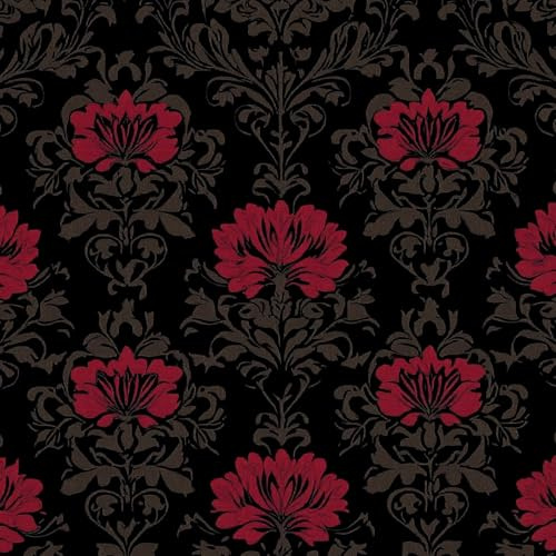 Générique 50×600cm Papier Peint Carthame Vintage Papier Peint Adhesif Mural Chambre Papier Vinyle Adhesif Pour Meuble Style Baroque Rouge Et Noir Rouleau Adhesif Decoratif Mural Salle De Bain