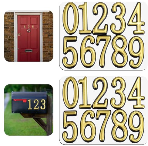 20 Pcs 2 Inch Door Numbers for Outside, 0-9 Gold Numbers Mailbox Stickers 3D Self Adhesive Mailboxes Address Number House Number for Apartment, House, Hotel Room, Office, Door
