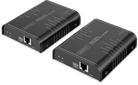 DIGITUS HDMI KVM IP Extender Set – UHD 4k 60Hz – HDMI 2.0 – 2x USB 2.0 | Bis zu 200 m Reichweite über LAN-Kabel ab CAT 6 – Bis zu 253 Empfänger – Schwarz