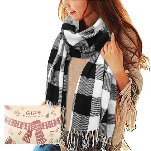 heekpek Damen Kariert Oversized Kaschmir Schal Lange Winterschal Weich Wraps Groß Karo Fransen Schals Warm für Herbst Winter