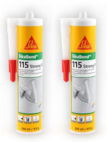 Sika- SikaBond-115 Strong Fix, Bianco - Adesivo a presa rapida con elevata resistenza finale - Applicazioni edili, per interni ed esterni - 290ml (Confezione da 2)