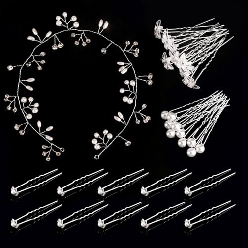 31 Piezas Horquillas para Novia,Diadema Novia Boda, Tocados de Pelo Cristal con Perlas Bridal Hair Vine Joyas para el Cabello