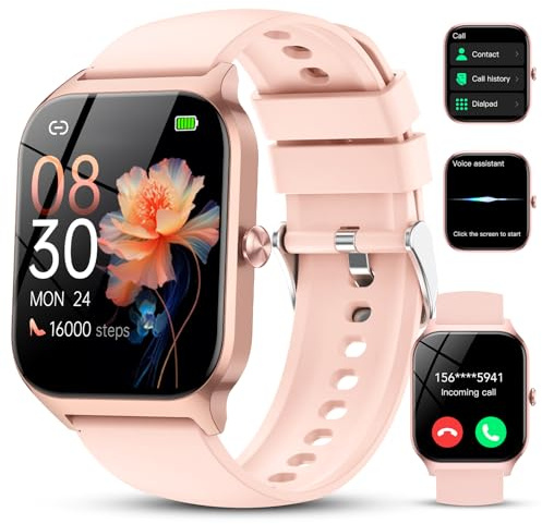 CASCHO Smartwatch Damen Herren, 1.85 HD Smart Watch, 115+ Modi, Fitness Tracker mit Bluetooth Telefonie, IP68 Wasserdicht Schrittzähler Uhr mit bis zu 30 Tage Standby für iOS und Android - Perlrosa