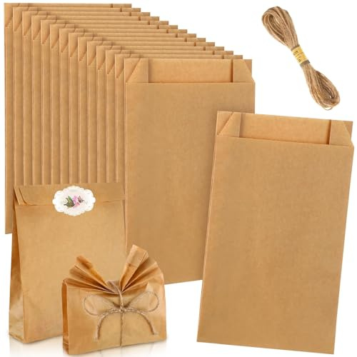 50 Stück papiertüten braun, Geschenktüten aus Papier, Brottüten, plätzchentüten, papiertüten klein, Kleine Tüten für Süßigkeiten (12 x 4 x 20cm), für seife, bastelsachen, geschenkverpackung hochzeit