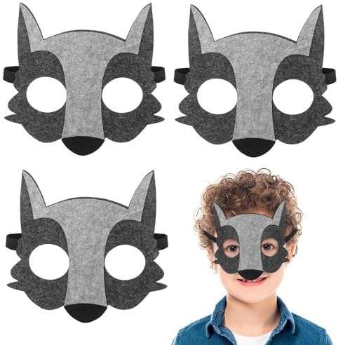 MUSISALY Lot de 4 Masques de Loup Demi-visage en Feutre, Accessoires de Fête Cosplay Halloween, Masques de Bal Masqué pour Adultes et Garçon et Filles, Costume Animal pour Carnaval