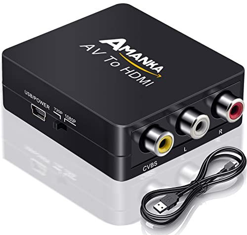 AMANKA Adaptateur RCA vers HDMI, Mini AV RCA CVBS vers HDMI Vidéo Audio Convertisseurs Support 720 1080P pour PC Portable Xbox PS4 PS3 TV STB Blu Ray Sky HD VHS Magnétoscope Caméra DVD