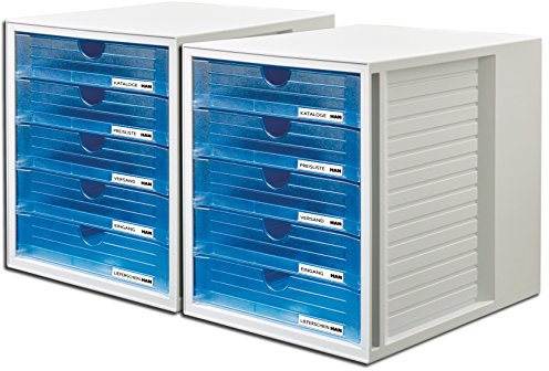 HAN 1450-14 Schubladenbox SYSTEMBOX; Innovatives; attraktives Design mit 5 geschlossenen Schubladen (Schubladenbox geschlossen | 2er Set, transluzent-blau)