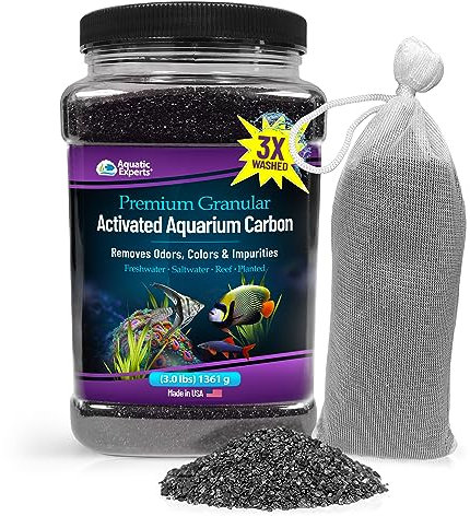 Premium Activated Carbon, Aquarium Carbon for Fish Tank Filter, Aquarium Filter Media, Granulated Charcoal for Fish Tanks, Activated Charcoal Bulk (3 lbs with Fine Mesh Bag)