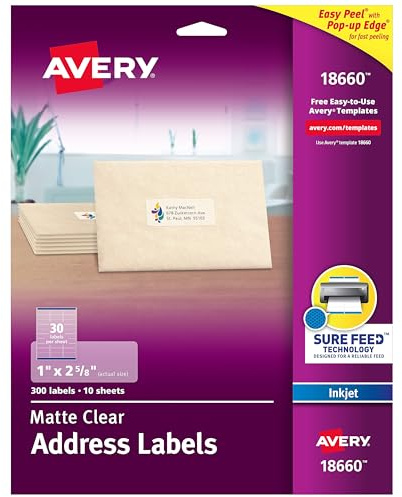 Avery(R) Easy Peel(R) Permanente Adressetiketten, 18660, 2,5 cm 2 x 1,6 cm, transparent, 300 Stück