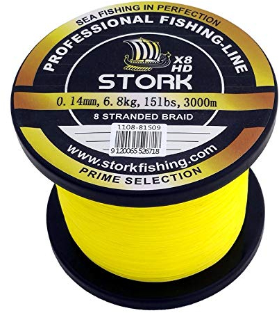 Stork HDx8, 8-Fach geflochtene Premium Angelschnur 3000m (Gelb, 10 lbs / 4.5 kg / 0.10 mm)