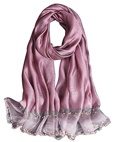LumiSyne Frühlings-Seidenschal Chiffon-Schal Damen Elegant Einfarbig Perlen Schal Mode Seide Nähte Tüll Design Langer Schal Schal Wrap Sonnenschutz
