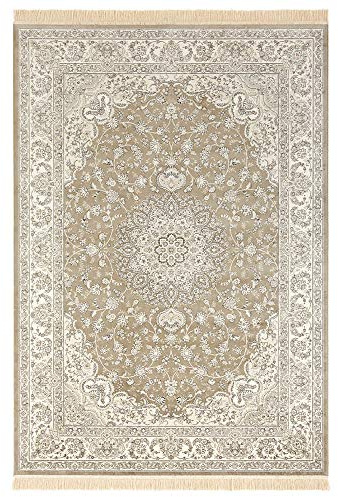 Nouristan Naveh Orient Teppich – Wohnzimmerteppich Orientalisch Kurzflor mit Fransen Vintage Orientalischer Samt-Teppich für Esszimmer, Wohnzimmer, Schlafzimmer – Olivgrün Grau, 195x300cm