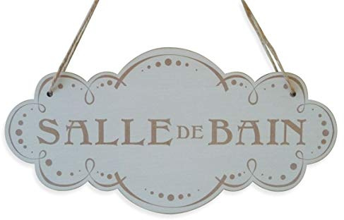 Craf'u Plaque de Porte Salle de Bain en Bois Salle de Douche Panneau à Suspendre Affichettes de Porte Pancarte Mural (Petit 9,5 x 19 cm)