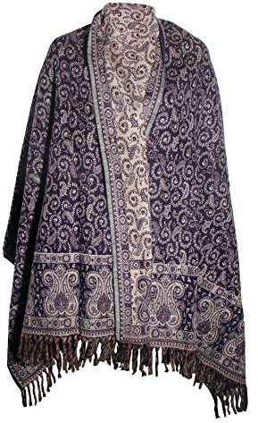 TIBET Foulard bleu floral en pure laine de yak faite à la main à partir de couverture châle unisexe double face surdimensionnée cadeau spécial, bleu, Taille unique
