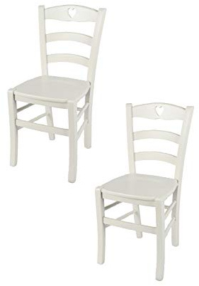 t m c s Tommychairs - 2er Set Stühle Cuore für Küche und Esszimmer, robuste Struktur aus lackiertem Buchenholz im Farbton deckend Eisweiss und Sitzfläche aus lackiertem Holz in der Farbe Weiss