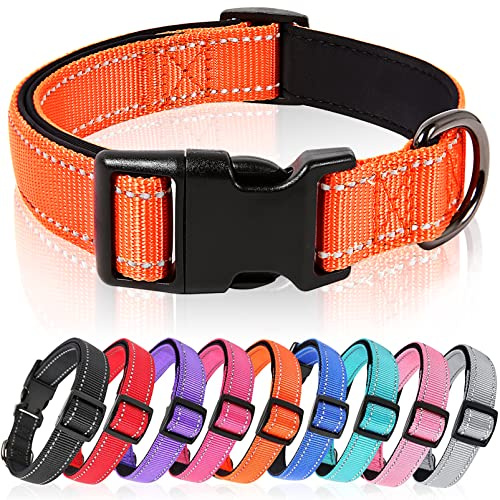 HEELE Hundhalsband, Reflekterande Nylon Hundkrage, Halsband för Hund Justerbar med Mjuk Neopren Vadderad, Halsband för Medel Hundar, Orange, M