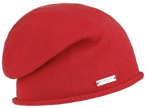 Seeberger Rollrand Beanie Damenbeanie Damenmütze Mütze Strickmütze Damen/Kinder - Long Sommermütze Sommer Frühling-Sommer Herbst-Winter - One Size rot
