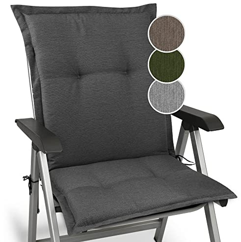 Beautissu Premium Gartenstuhlauflage Niedriglehner mit Dicker Polster Stoff | 105x50x7cm Anthrazit robuster & UV-Lichtechtheit Sitzkissen Gartenstuhl Dicke Auflage Niederlehner Auflagen HighLux NL
