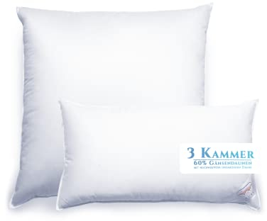 Aura® Luxus 3 Kammer Kopfkissen 80 x 80 cm, weich, außen: 90% Daunen hochwertige ungarische Klasse I, innen: Gänsefedern, Öko-Tex 100, Exklusiv 100% Baumwolle Bezug Daunenkissen